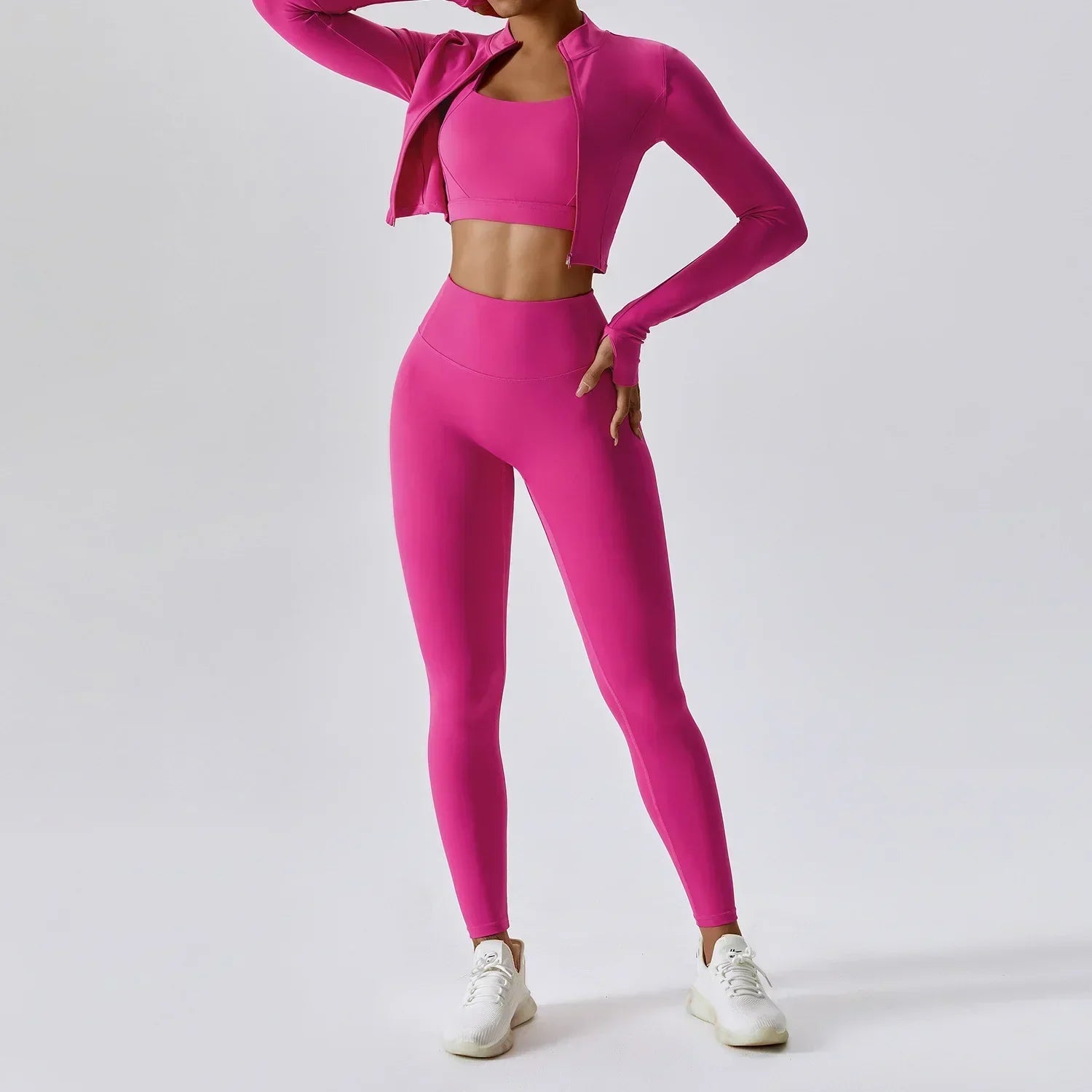 Nova – Stijlvolle driedelige workoutset met top met rits