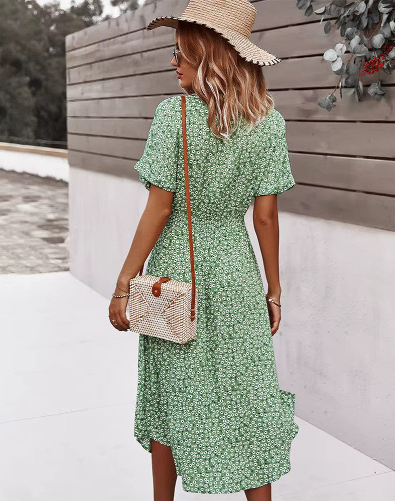 Lena - Boho Maxi Dress met knoopsluiting voor en V-hals