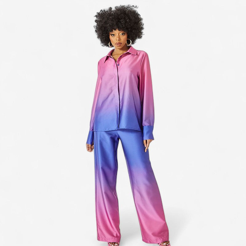 Sophia - Tweedelig Set met Lange Mouwen Blouse en Wijdvallende Broek