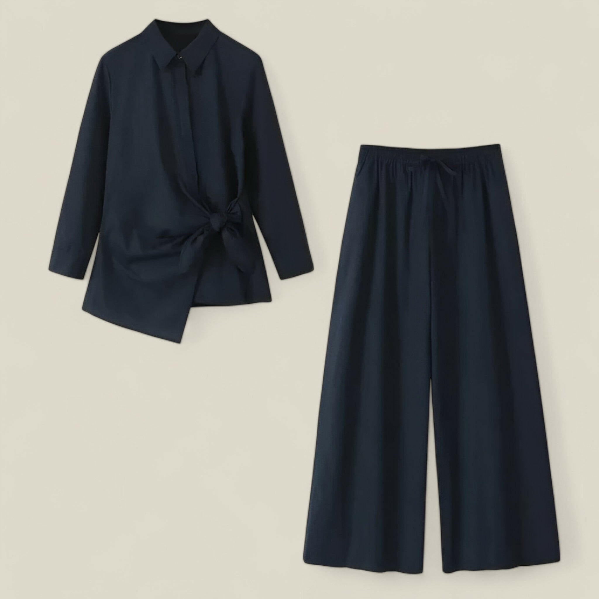 Aria - Trendy tweedelige set met overhemd zonder knopen en losvallende broek