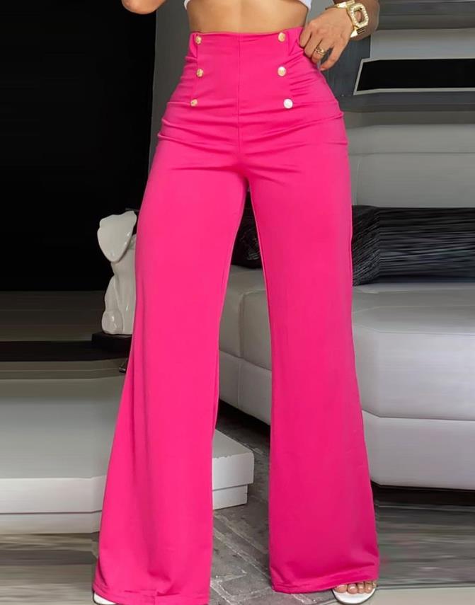 Mia - Gewaagde wijde broek met hoge taille en chique knoop