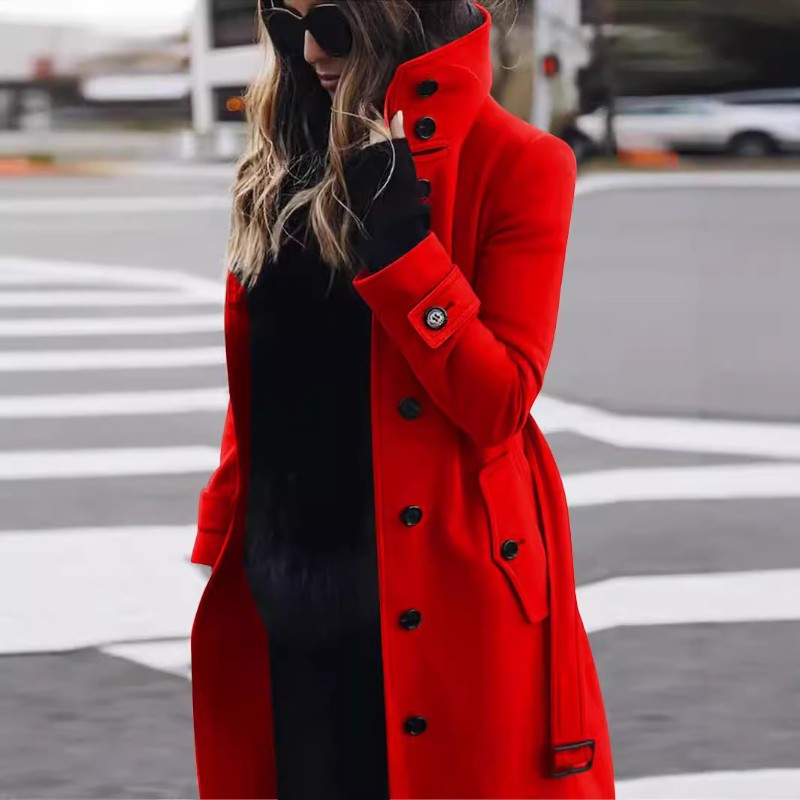 Aurora – Trenchcoat met Lange Mouw Knopen en Zakken