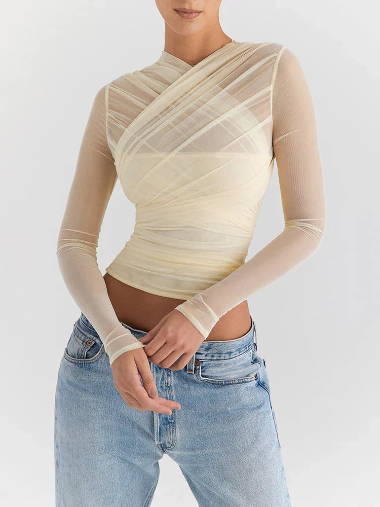 Rhea - Trendy top met lange mouwen en rits op de rug