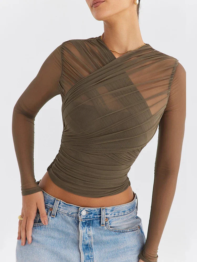 Rhea - Trendy top met lange mouwen en rits op de rug