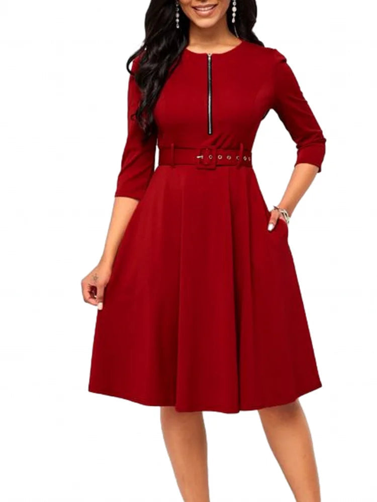 Mirella - Elegante Midi-jurk met korte mouwen en ronde halslijn