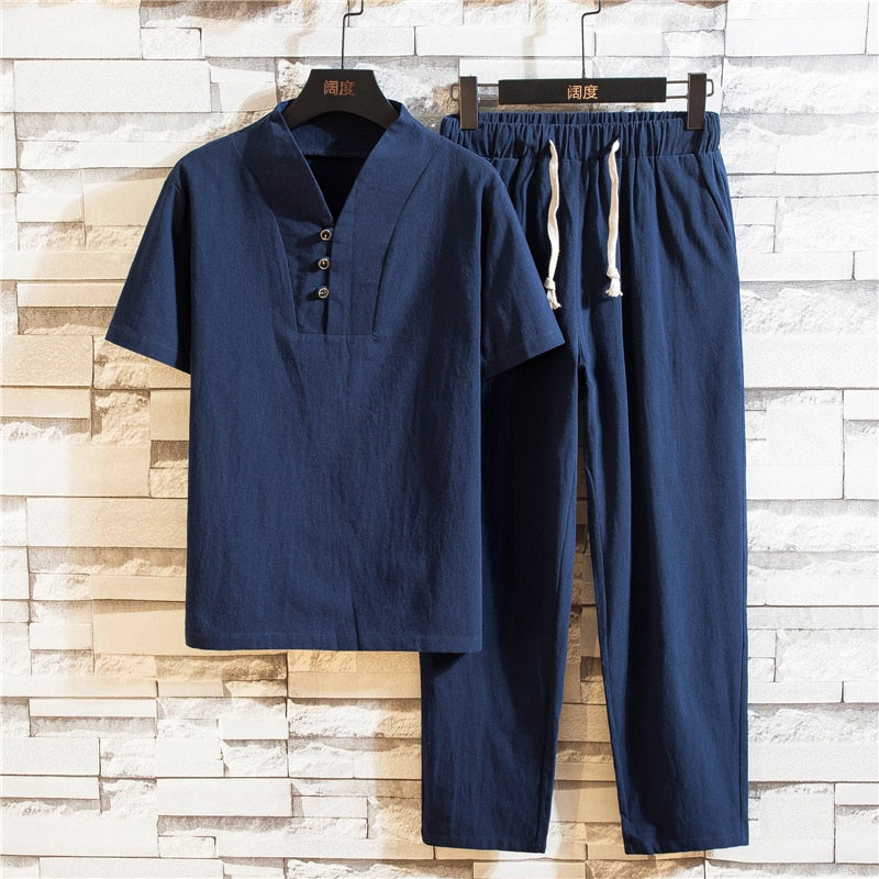 Root - Stijlvolle tweedelig set met overhemd met korte mouwen en relaxte broek