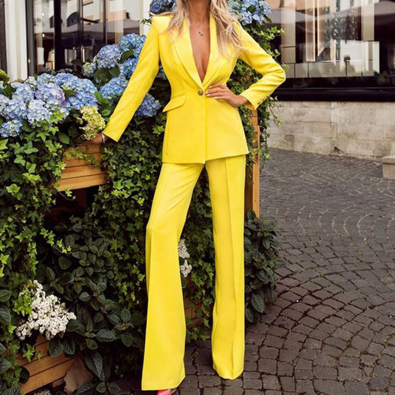 Seraphina – Op maat gemaakte tweedelig set met lange mouwen blazer en wijde broek