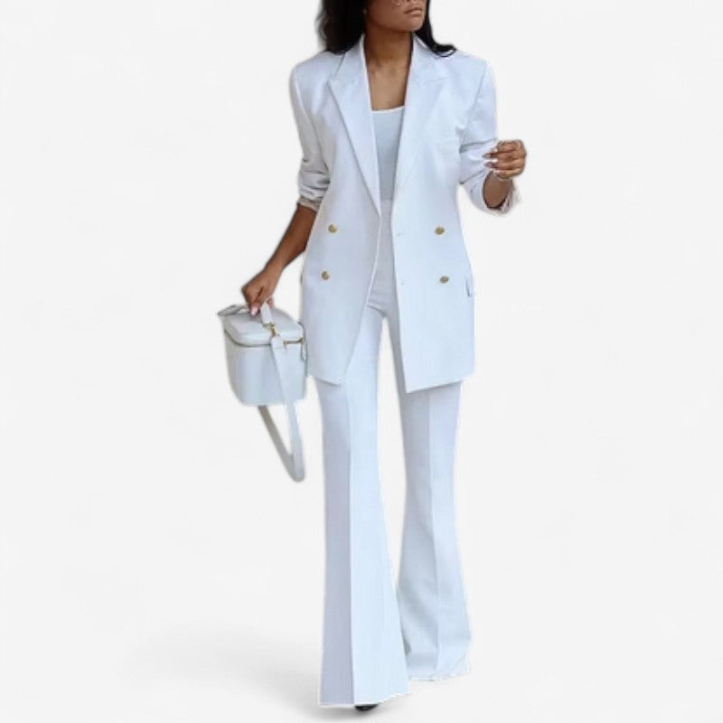Makayla - Tweedelig Set met Blazer met Lange Mouwen en Broek met Wijde Pijpen
