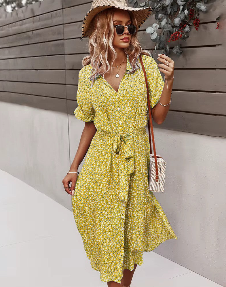 Lena - Boho Maxi Dress met knoopsluiting voor en V-hals