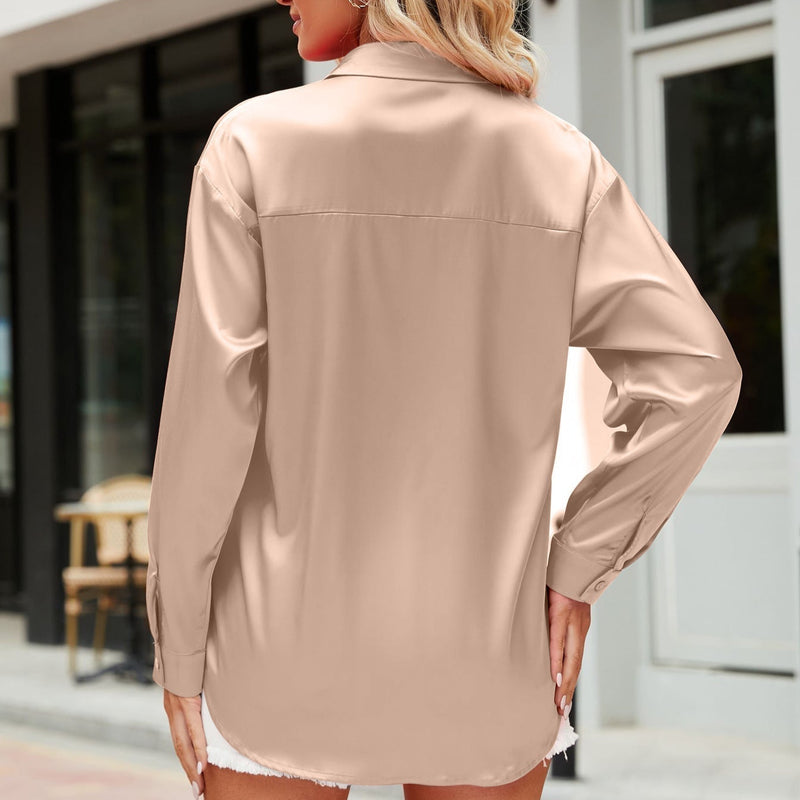 Lily - Klassieke satijnglanzende blouse met lange mouwen