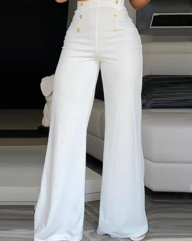 Mia - Gewaagde wijde broek met hoge taille en chique knoop