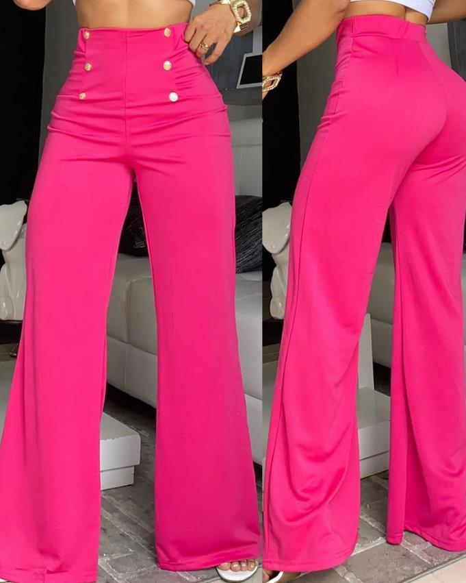 Mia - Gewaagde wijde broek met hoge taille en chique knoop