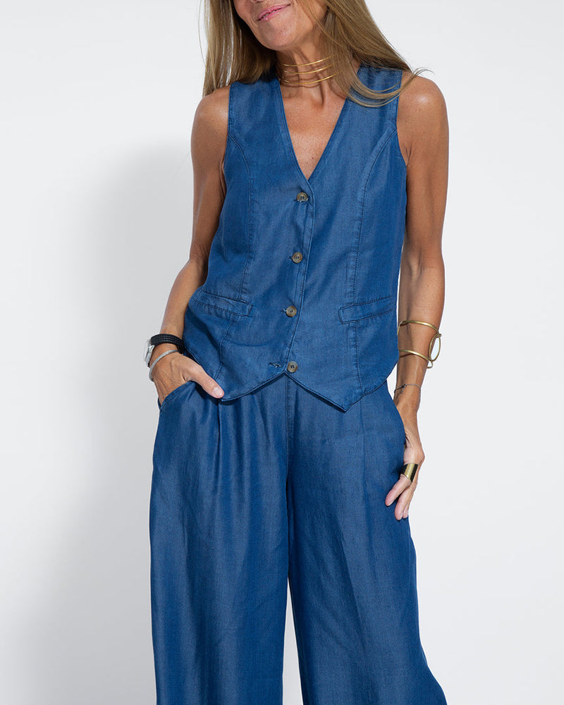 Lena - Elegante 2-delige set met wijde broek & Button-Down vest