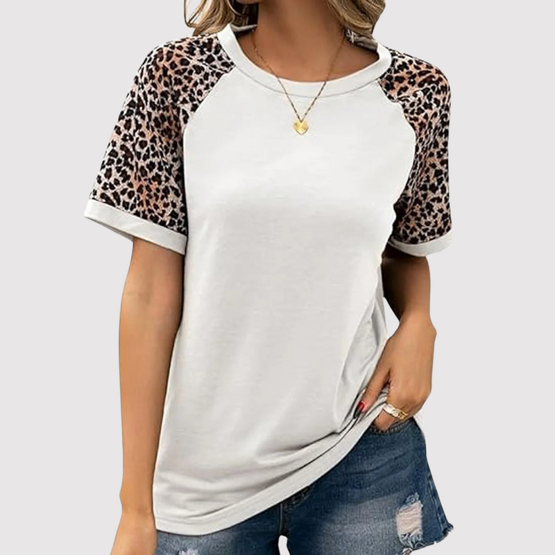 Naina - Elegant T-shirt met korte mouwen en luipaardprint