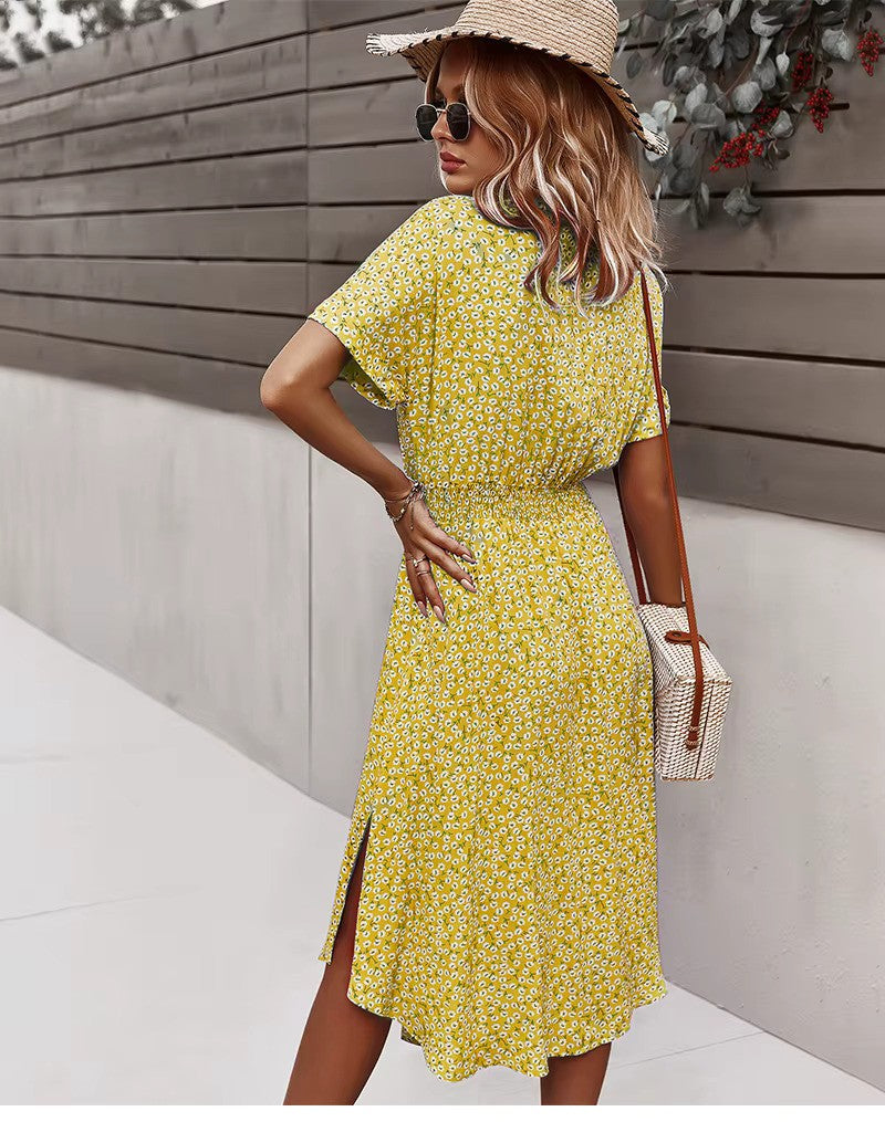 Lena - Boho Maxi Dress met knoopsluiting voor en V-hals