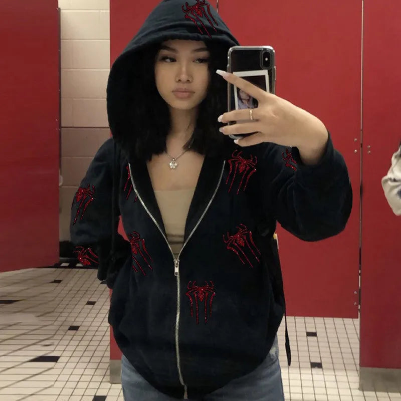 Arianna – Lange Mouw Hoodie met Ritssluiting en Zijzakken