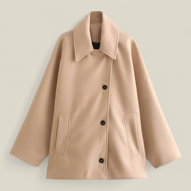 Sophia - Oversized Lange Mouw Jas met Klassieke Knoopsluiting en Relaxed Fit