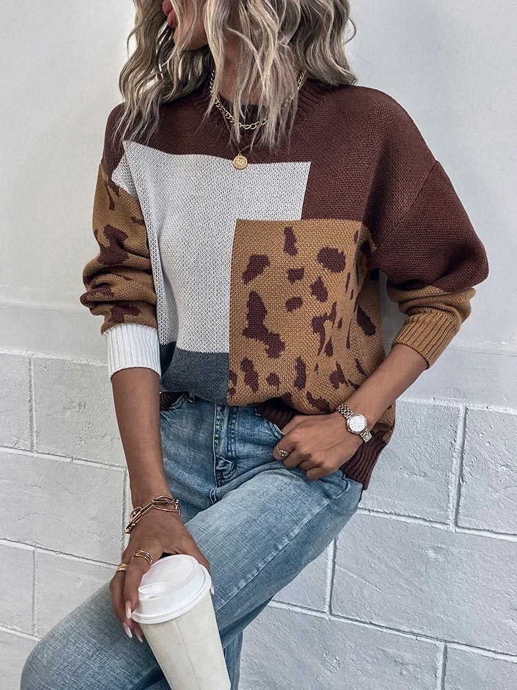 Elsa - Knusse luipaard patchwork trui met een relaxte pasvorm