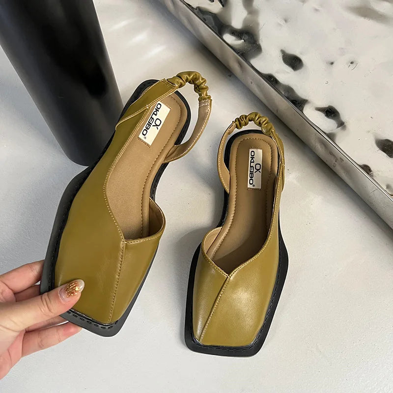 Wanda - Stijlvolle Slingback Flats met Moderne Vierkante Teen