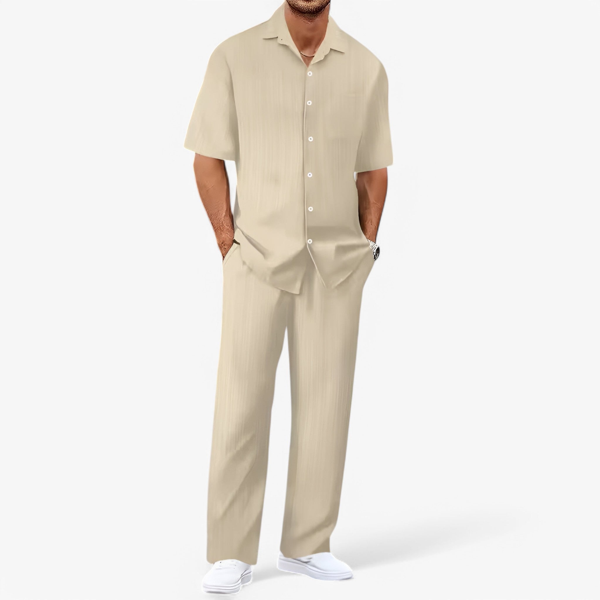 Rayan - Getailleerde tweedelige set met klassiek overhemd en taps toelopende broek