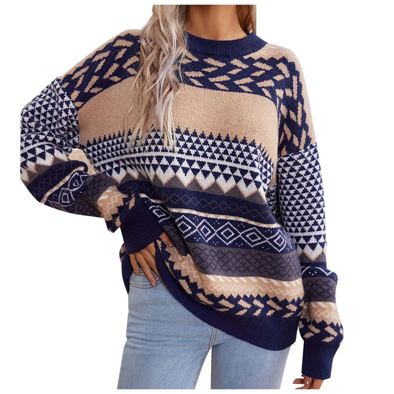 Lena -Knusse contrast gebreide trui Met comfort en stijl