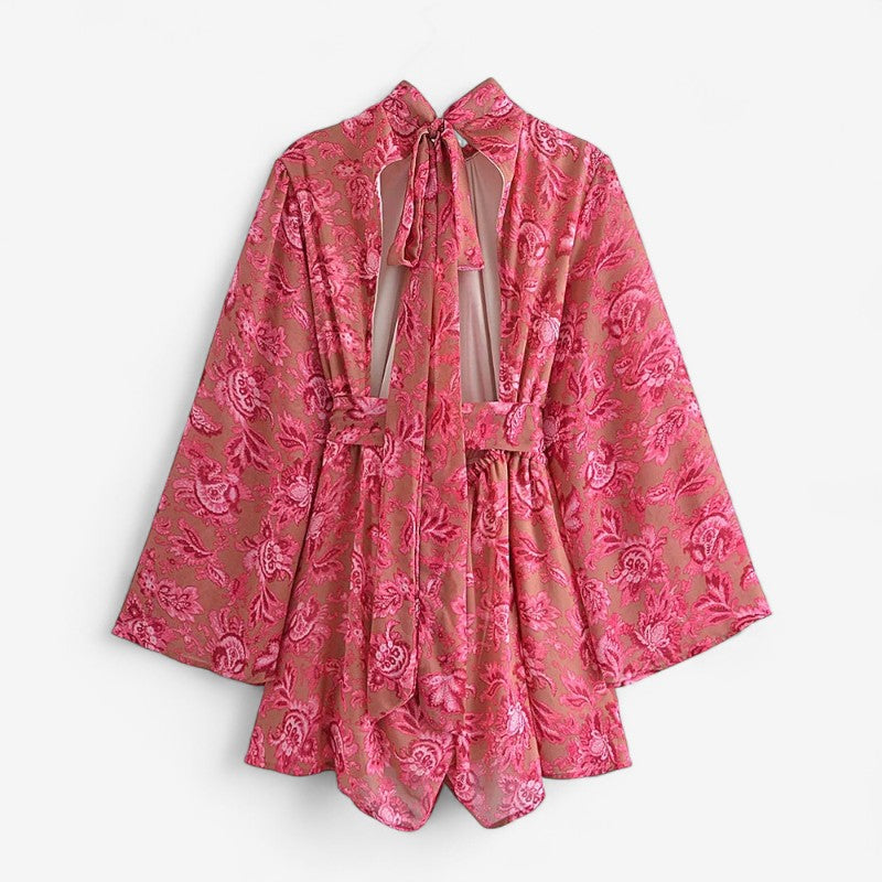 Mia – Jumpsuit met Lange Mouwen Open Rug en Bloemenprint