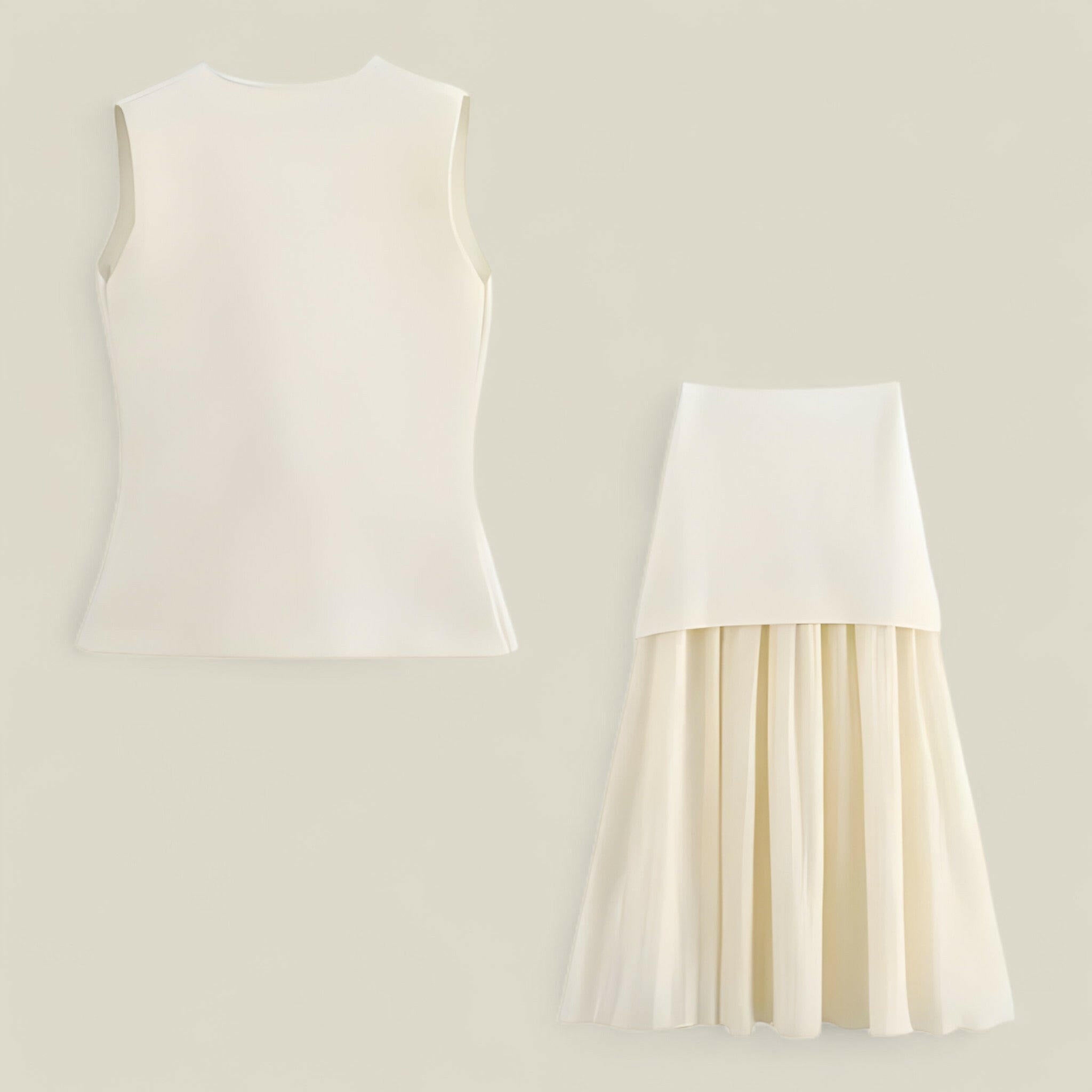 Sophia - Elegant tweedelig gebreid vest en geplooide midi-rok voor veelzijdige stijl