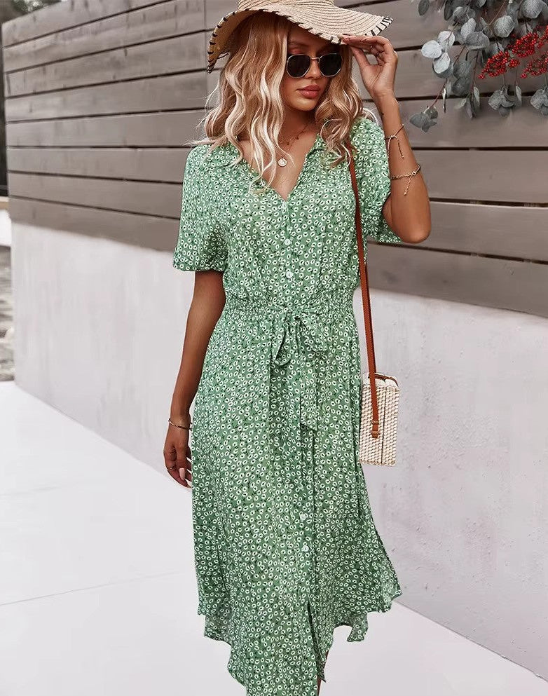 Lena - Boho Maxi Dress met knoopsluiting voor en V-hals