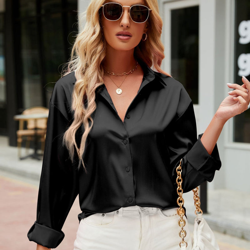 Lily - Klassieke satijnglanzende blouse met lange mouwen