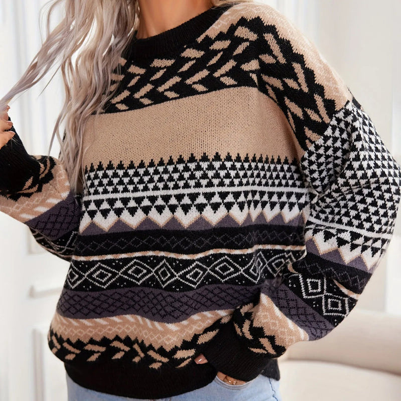 Lena -Knusse contrast gebreide trui Met comfort en stijl