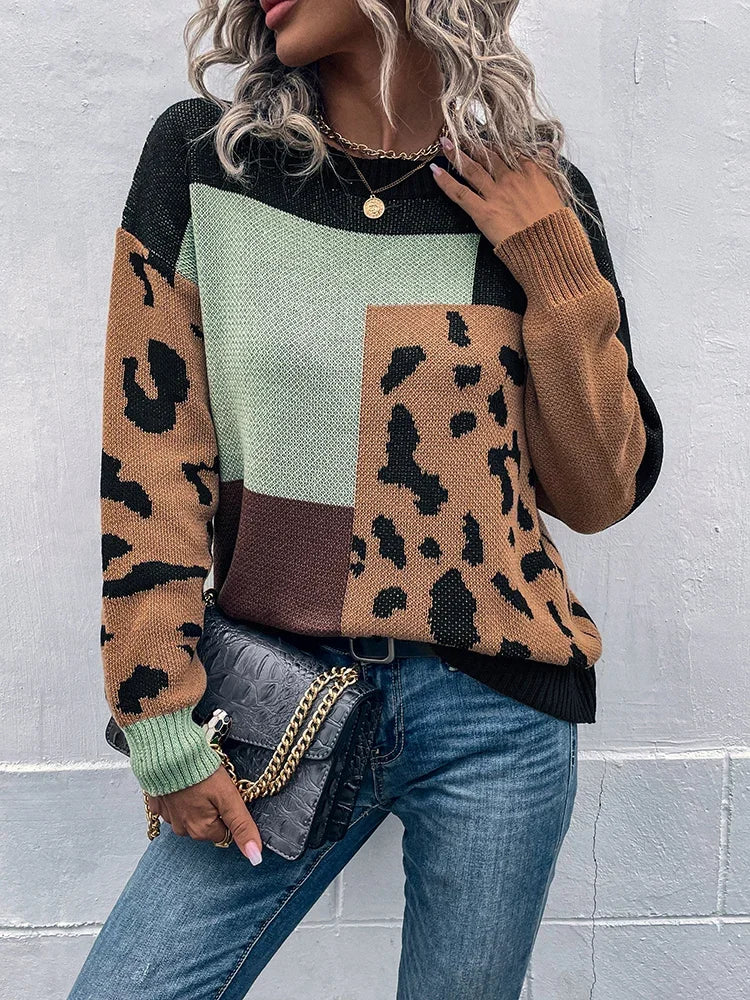 Elsa - Knusse luipaard patchwork trui met een relaxte pasvorm