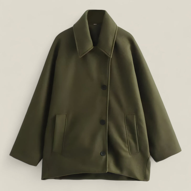 Sophia - Oversized Lange Mouw Jas met Klassieke Knoopsluiting en Relaxed Fit