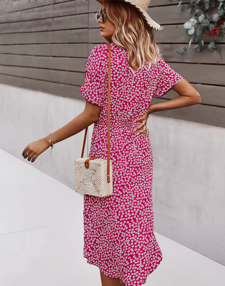 Lena - Boho Maxi Dress met knoopsluiting voor en V-hals