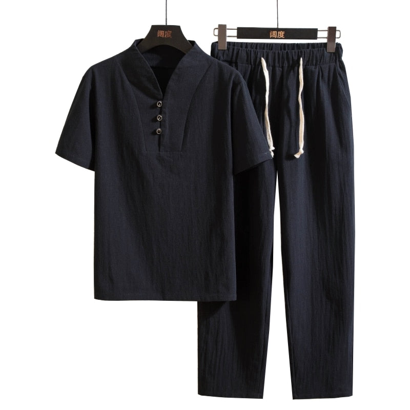Root - Stijlvolle tweedelig set met overhemd met korte mouwen en relaxte broek