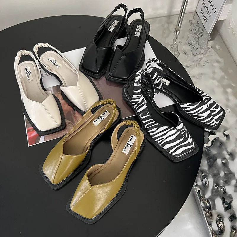 Wanda - Stijlvolle Slingback Flats met Moderne Vierkante Teen