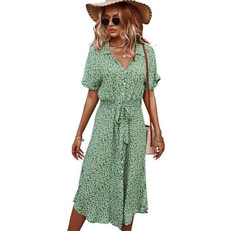Lena - Boho Maxi Dress met knoopsluiting voor en V-hals
