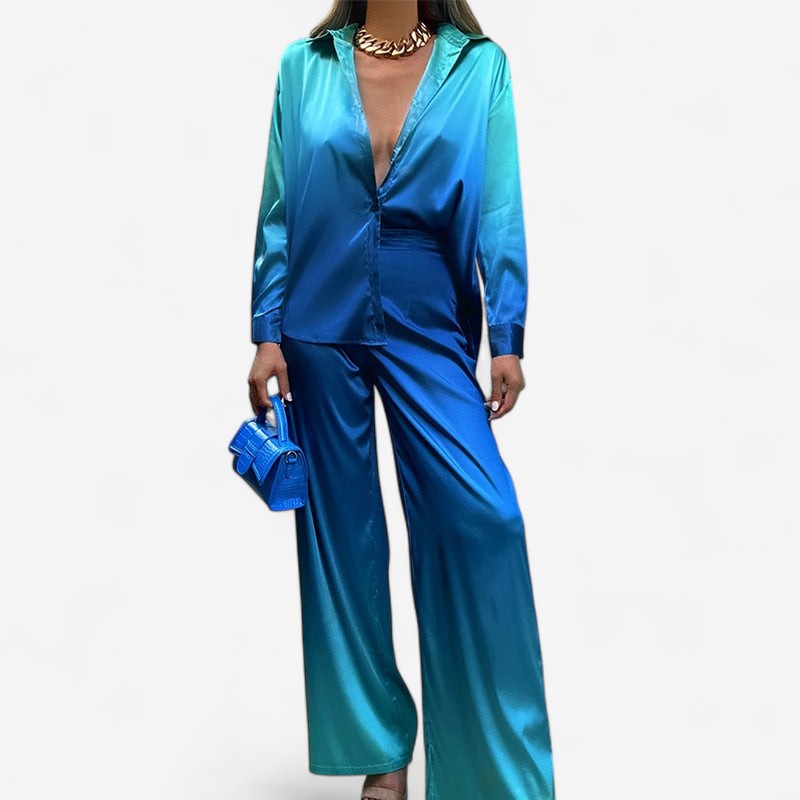 Sophia - Tweedelig Set met Lange Mouwen Blouse en Wijdvallende Broek