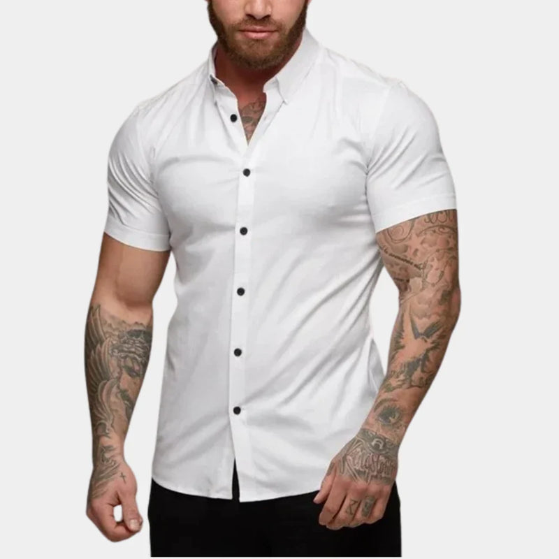 Hoymans - Klassiek shirt met korte mouwen en geribde ronde hals