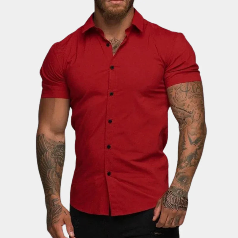Hoymans - Klassiek shirt met korte mouwen en geribde ronde hals