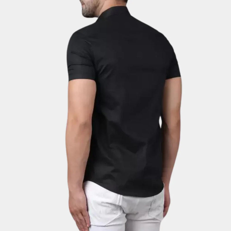 Hoymans - Klassiek shirt met korte mouwen en geribde ronde hals