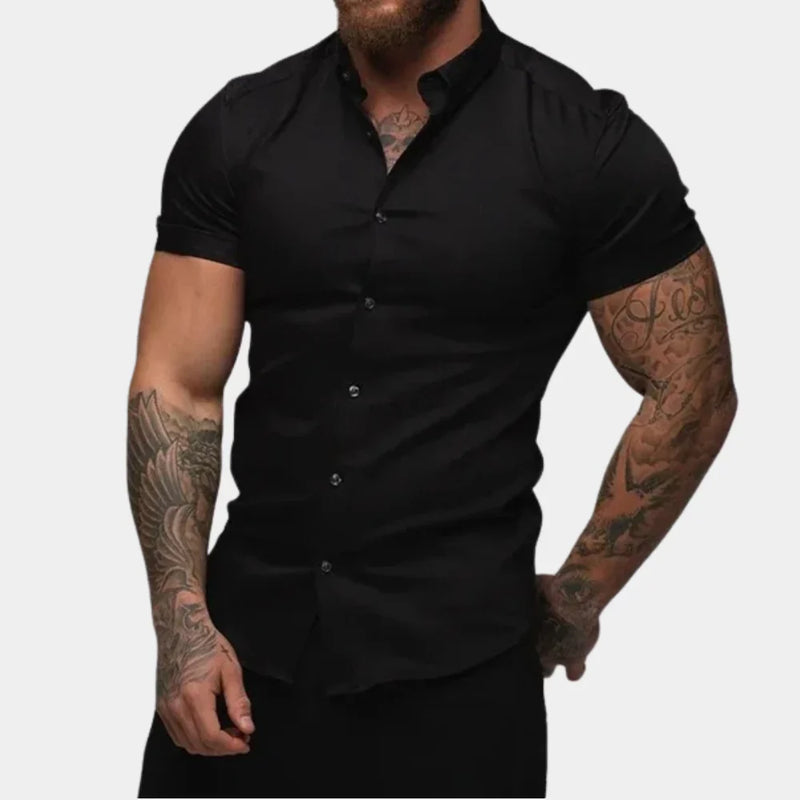 Hoymans - Klassiek shirt met korte mouwen en geribde ronde hals