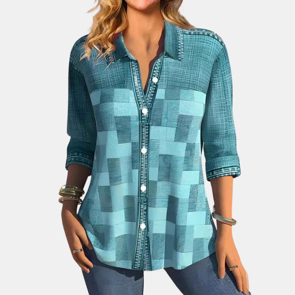 Sophie - Klassieke geruite blouse met knoopsluiting en driekwart mouwen