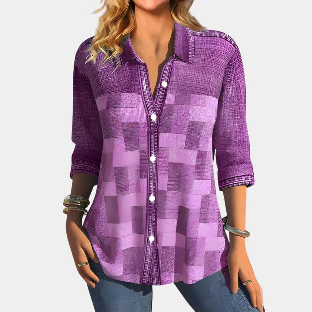 Sophie - Klassieke geruite blouse met knoopsluiting en driekwart mouwen