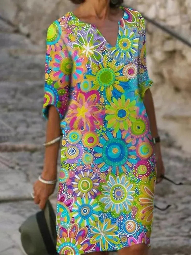 BloomLuxe - Bloemenprint V-Hals Jurk
