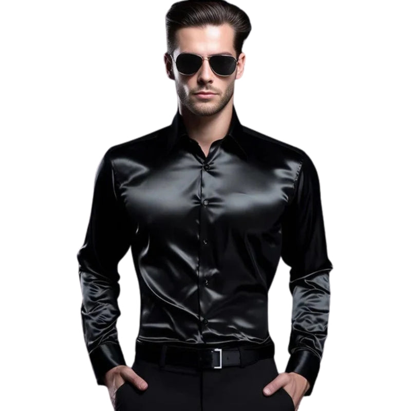 Jack – Slim Fit Zijde Lange Mouw Overhemd met Knoopsluiting en Reverskraag