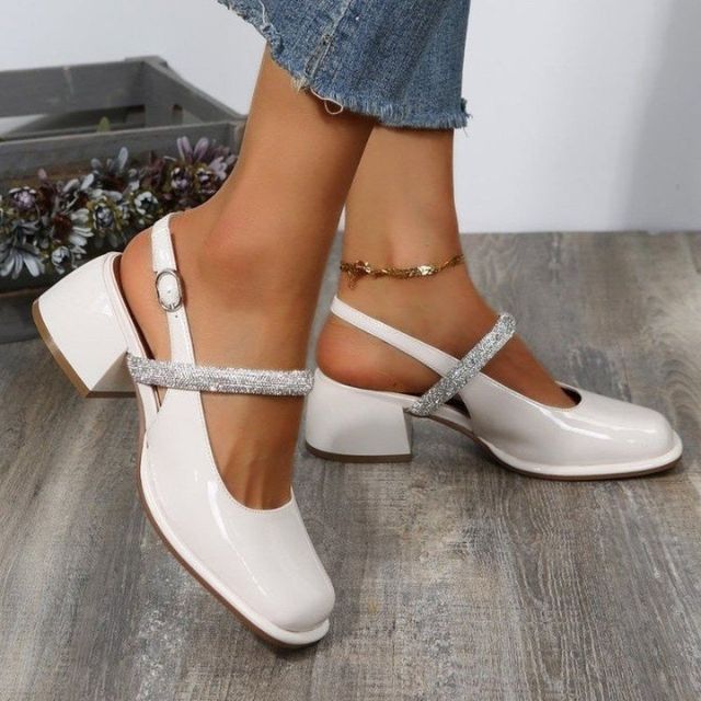 Ivy – Pumps met vierkante neus hoge hak en ondiep uitgesneden bandjes