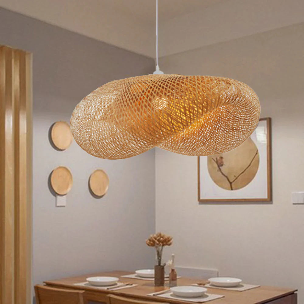 BambooChic – Eco-vriendelijke Boho hanglamp met zachte gloed en handgeweven bamboedesign