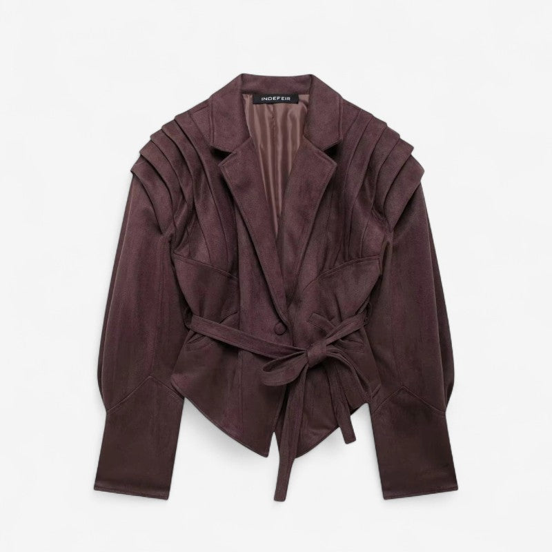 Carolyn – Lange Mouw Jas met Tailleceintuur en Knopen