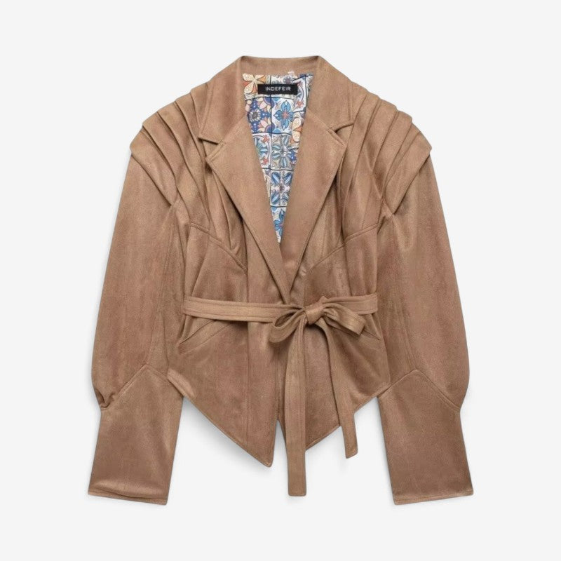 Carolyn – Lange Mouw Jas met Tailleceintuur en Knopen