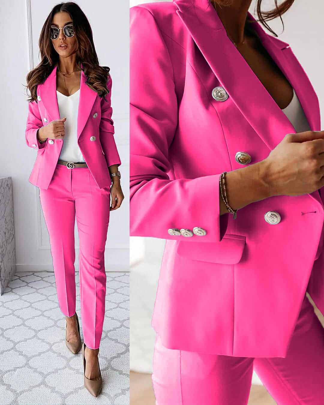 Elena - Elegant 2-delig pak met knopenblazer en lange mouwen
